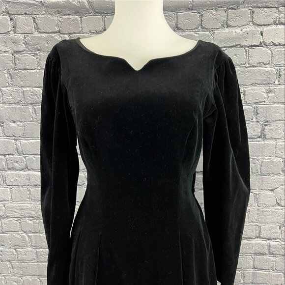 Vintage Laura Ashley Black Velvet Dress Ball Gown Prom US Size 10 Puffer UK - Picture 5 of 8